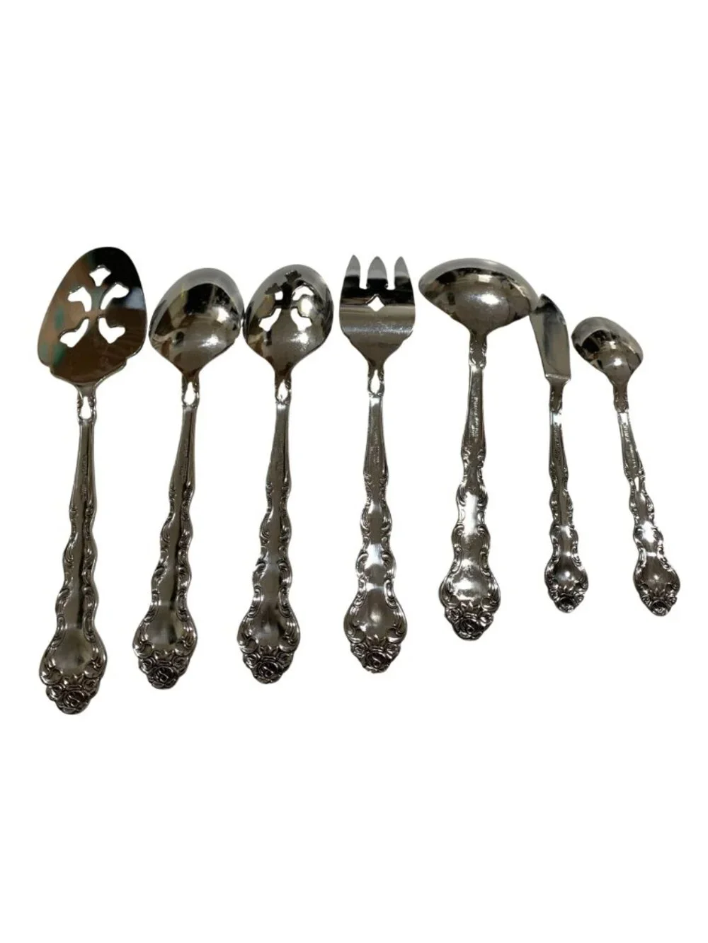 Interpur Japan Stainless Steel Classic Rose Pattern Serving Utensil Set 7 Piece